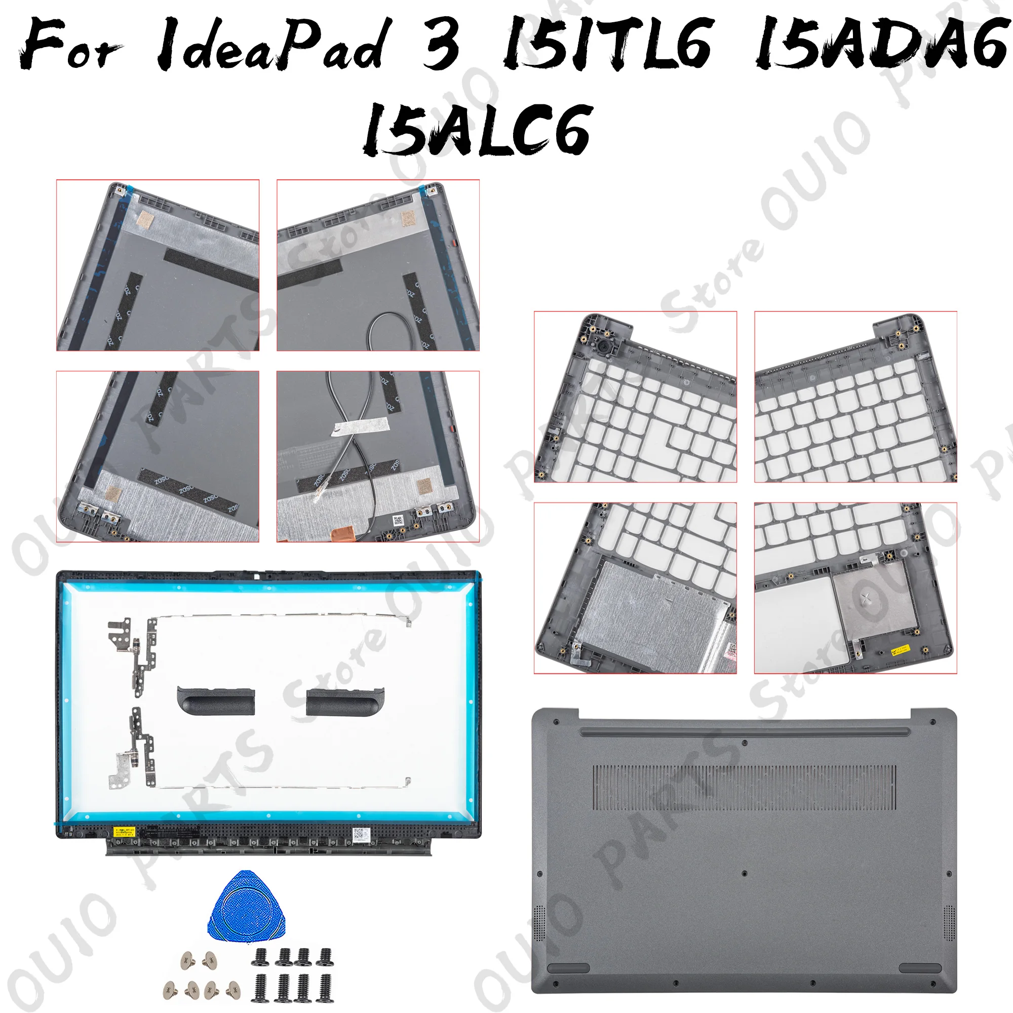 

For IdeaPad 3 15ADA6 15ITL6 15ALC6 2021 Top Lid Front Bezel Frame plastic Upper Lower Case hinge cover HS560 AP21P000100