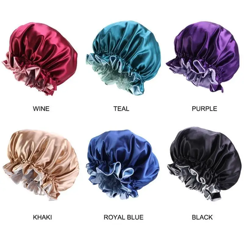 652F وصمة عار بونيه حريري غطاء النوم شريط مرن قابل للتعديل للنوم الليلي الشعر بونيه عكسها طبقة مزدوجة قبعة عمامة #3