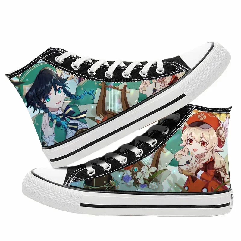 Game Genshin Impact Klee Xiao Print Canvas Zhong Li Tartaglia Won Cosplay High Top Sneakers Casual Shoes Fashion MN1