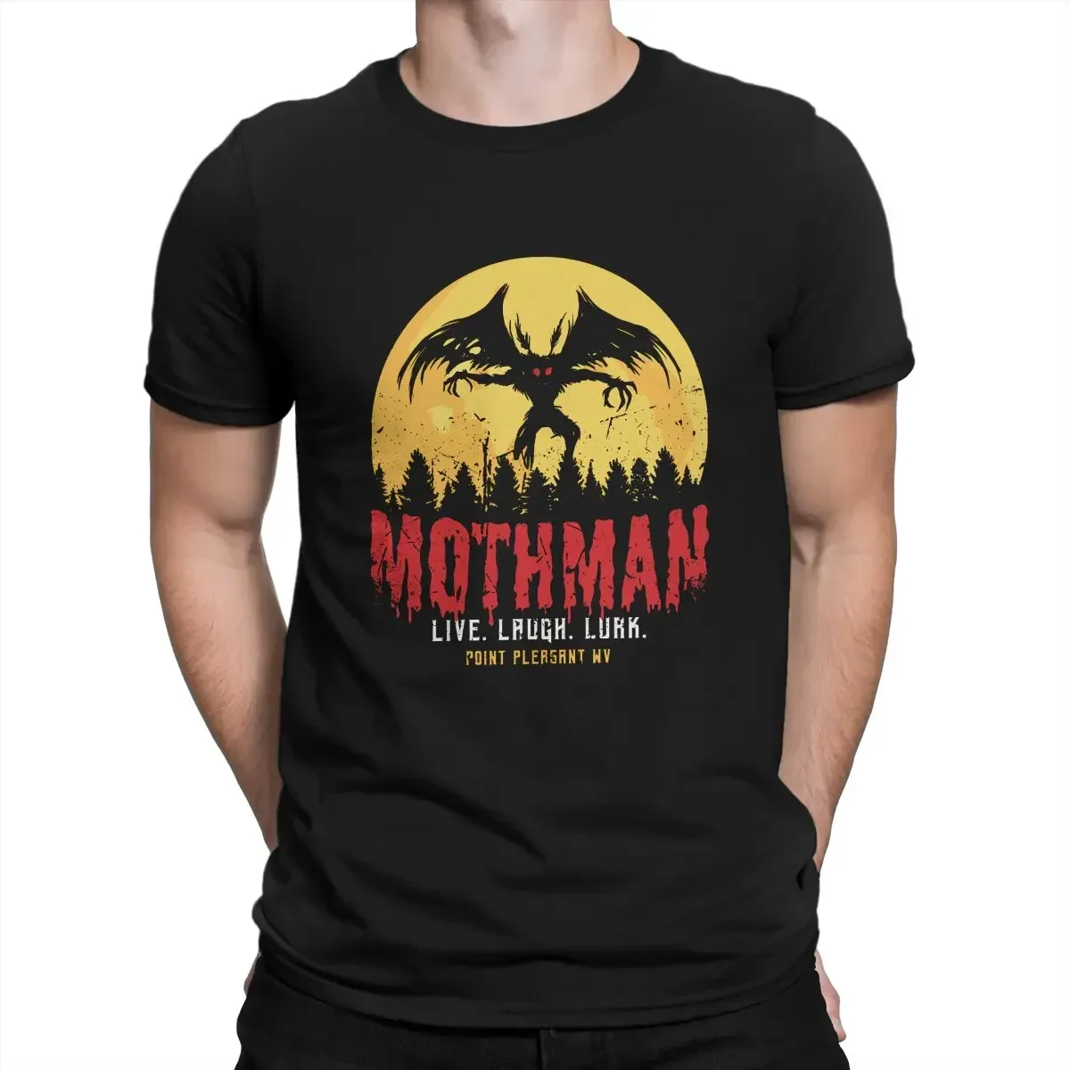 Short Sleeve Polyester T Shirt Funny Gift Idea Vintage Cryptid Point Men T-Shirt Mothman Humanoid Creatures O Neck Round Collar