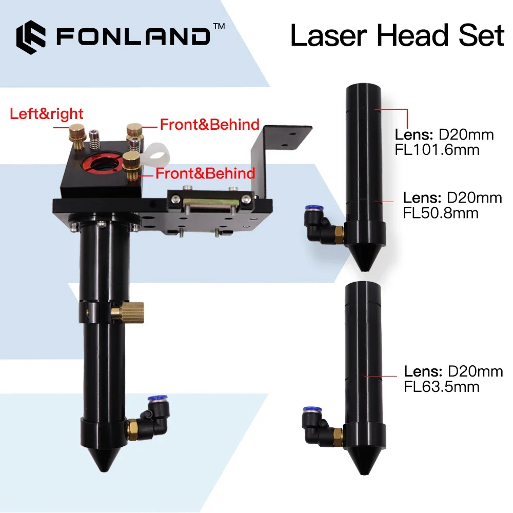 Fonland CO2 Laser Head Set Lens Dia.20 FL50.8/63.5/76.2/101.6mm Integrative Mount Dia.25 Mirror for Laser Cutting Machine