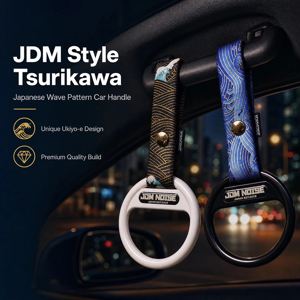 JDM Handle Strap Car Towing Rope with Hokkaido Ocean Waves Ukiyo-e Design Unique Tsurikawa Train Handle for Automotive Tuning