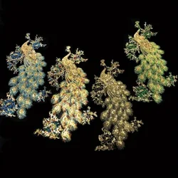 Sequin Embroidered Peacock Birds Applique Trimming Sewing Patch Wedding Gown Dress DIY Crafts