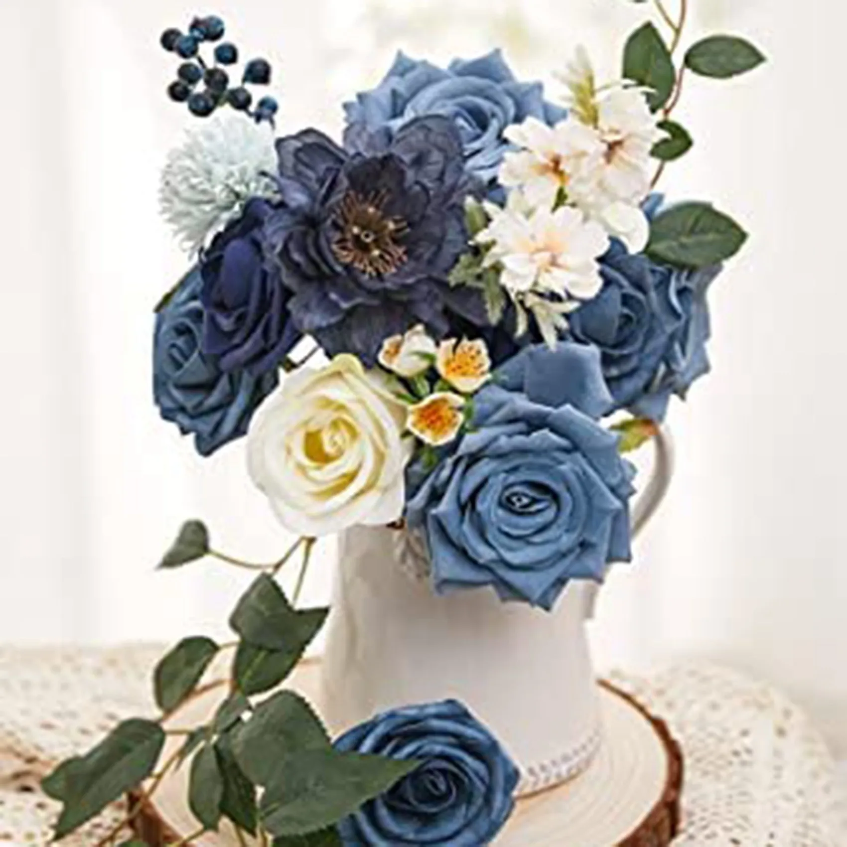 KSOL  Fake Dusty Blue Peony Flowers Combo for DIY Wedding Bridal Bouquets Centerpieces Home Decorations