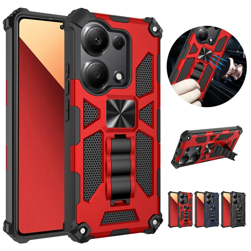 For Xiaomi Redmi Note 13 Pro 4G Case Rugged Armor Shockproof Phone Cover For Redmy Note13 Pro 13Pro 4G Car Magnetic Holder Funda