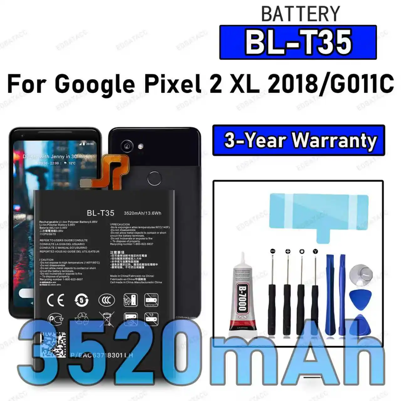 100% New High Quality BL-T35 Battery For Google Pixel 2XL 2018/G011C Replacement Battery Bateria+Free Tools