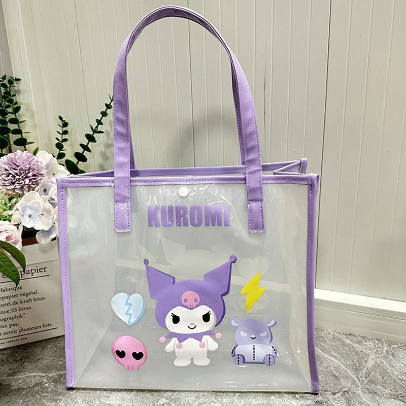 Transparent Sanrio Hello Handbag Jelly Bag Kawaii My Melody Cinnamoroll Kuromi Beach Bag Large Capacity Toiletry Bag