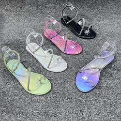 Summer Flat Rhinestone Sandals Women's Fashion Outwear Plus Size Beach Casual Slip on Romen Sandals Sandalias De Mujer 2023