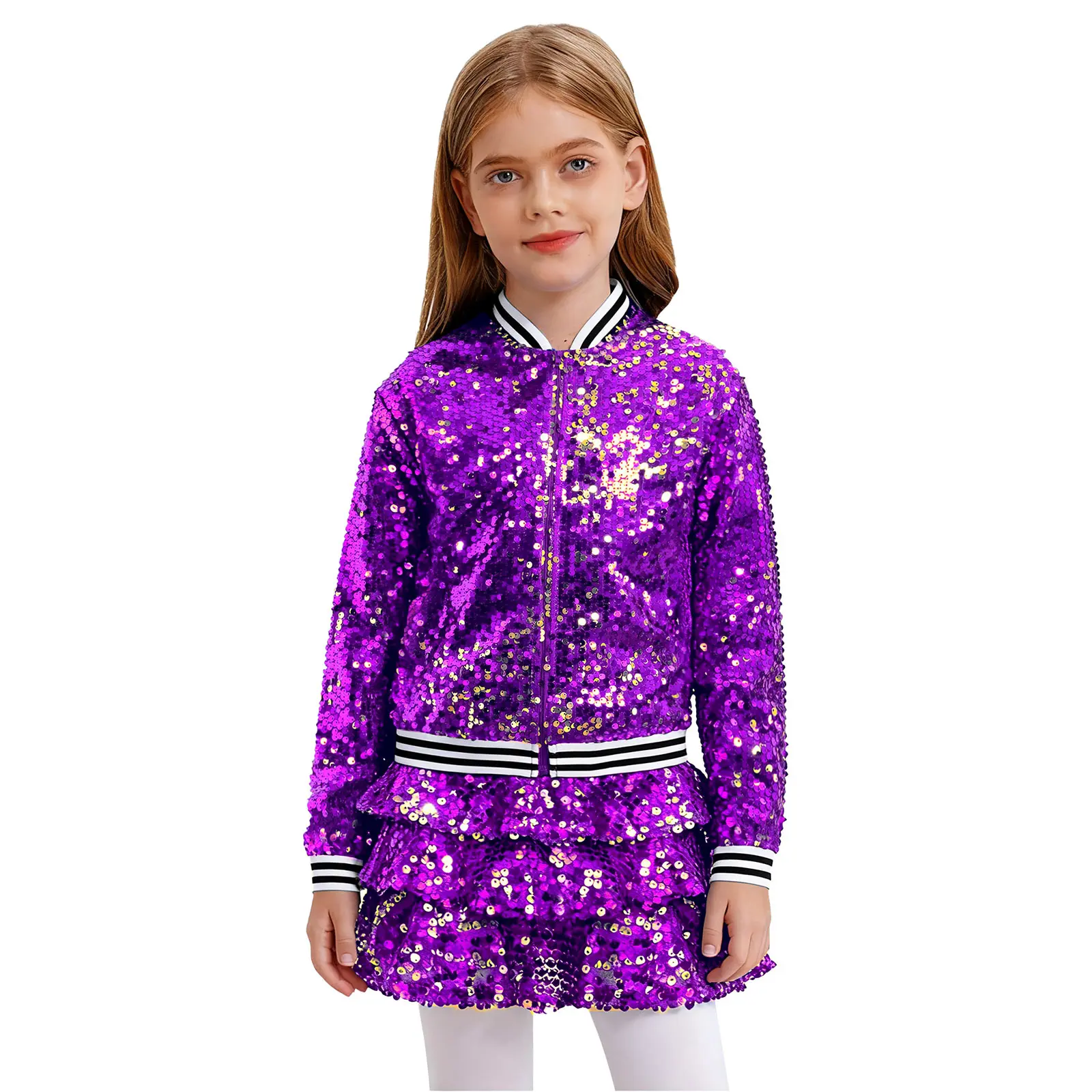 Childs Sequined Jazz Dance Costume Streetwear Kids Girls Party Clothes Sets Outfits Childs Baseball Jackets Hip Hop Costumes
