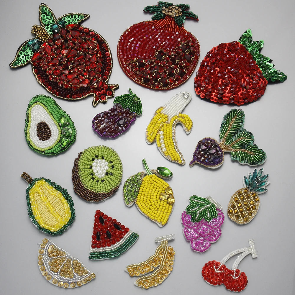 Lemon, Guava，Pineapple，strawberry fruit sequins Rhinestones beaded brooch appliques patches vintage fashion Coat Sweater decor