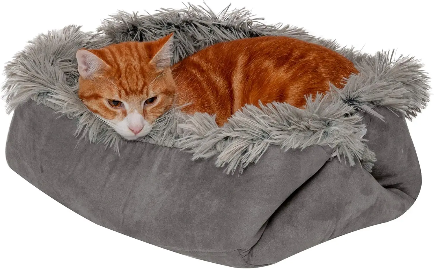 

Самосогревающаяся кровать для кошек для домашних кошек, 4 кровати-в-1 и моющаяся — длинный плюшевый конвертируемый обниматель из искусственного меха — серый, маленький