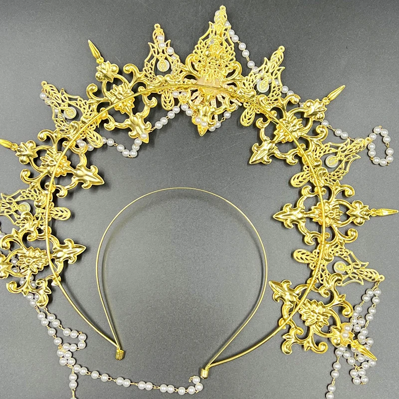 Lolita metal Sun Goddess Crown headwear Virgin Apollo pearl exaggerated halo Pope headwear outfit 6
