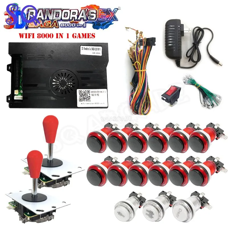 

Pandora Saga Box EX2 Arcade Game Machine Cabinet Full DIY Kit 3D 8000 In 1 Game Board With 5pin Joystick Black Cover LED Button