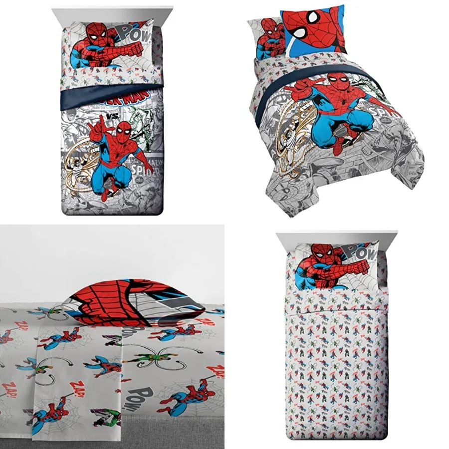 Juego de Cama Spiderman Spidey VS de 5 Piezas para Cama Individual - Incluye Edredón y Juego de Sábanas - Microfibra Súper Suave Resistente a la Decoloración