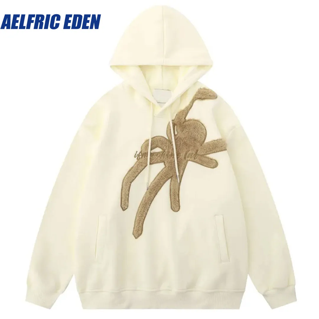 

Aelfric Eden Harajuku Men Hoodie Y2K Hiphop Embroidery Fluffy Spider Letter Hooded Sweatshirt 2024 Fashion Punk Pullover Hoodies