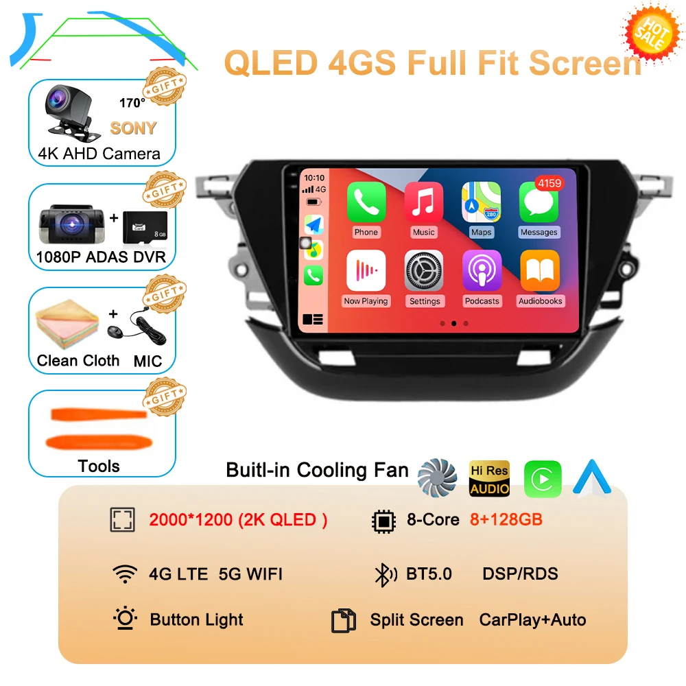 Android 16 autoradio voor Opel Corsa F 2019-2023 touchscreen, autoradio, videospeler, navigatie, GPS, multimedia, BT, Carplay