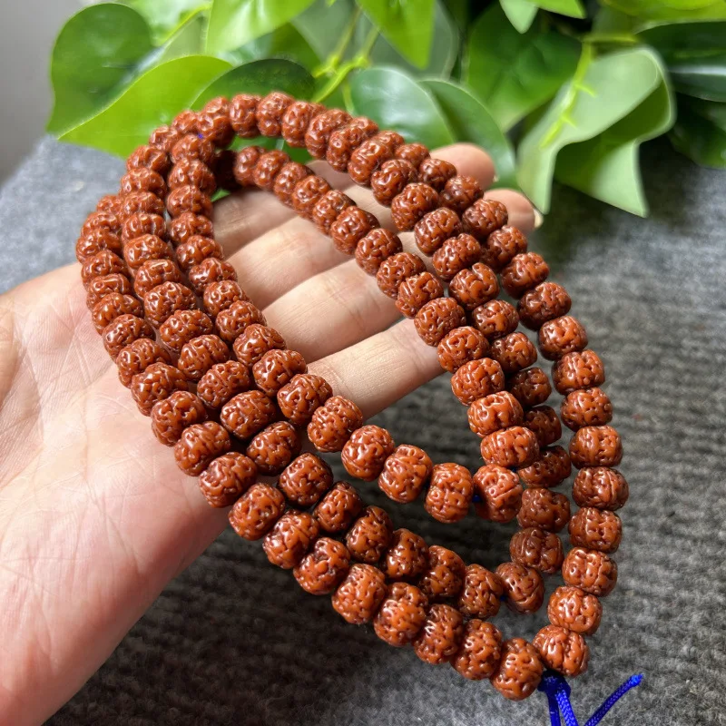 Tibetan-style machine-brushed aged Rudraksha with - small beads, second-generation 108-bead dragon-patterned Budd