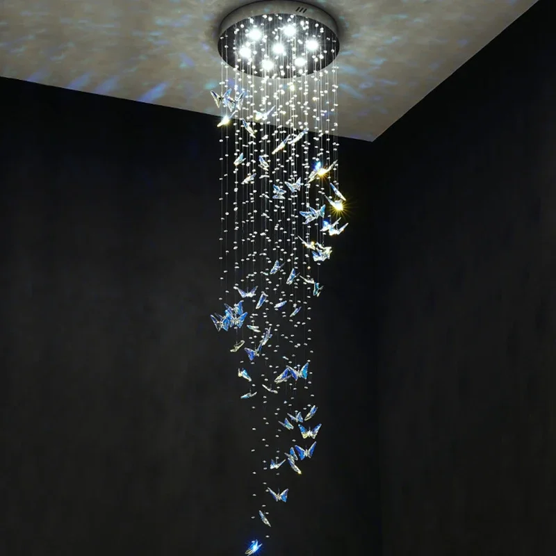 

Staircase Crystal Chandelier Butterfly Pendant Light Luster Lighting for Living room Hanging Chandeliers Suspended Ceiling Light