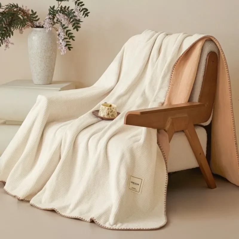 Soft Cozy All Season Warm High Quality Waffle Rotten Flower Milk Fleece Composite Triangular Needle Multifunctional Blanket