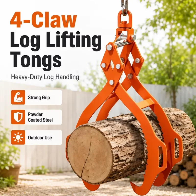 Heavy 28/32 Inch 4 Claw Log Lifting Tongs Steel Log Grapple Tongs for ATV Tractor Truck Forestry Use OEM