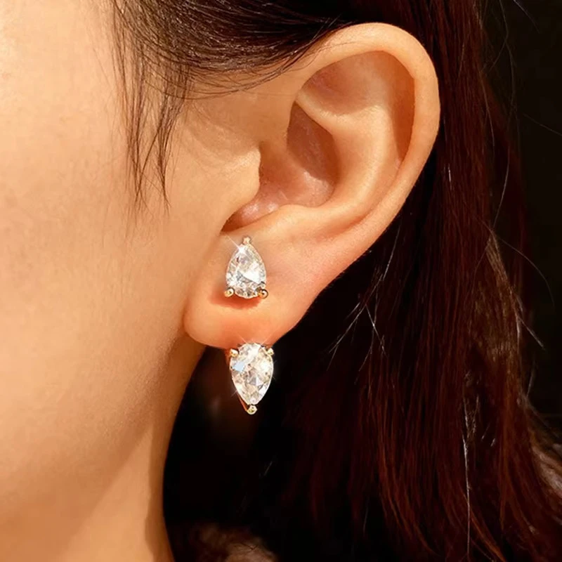 QIBAOKU 5*8mm Water Drop Moissanite Stud Earrings for Women Pear Gems 2 Use Way Earring S925 Solid Silver Womans Jewelry 2026