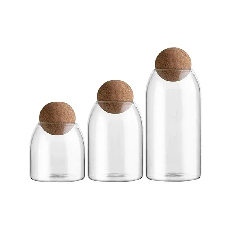 3Pcs/Set Clear Glass Storage Jar with Cork Lid Bottle Sealed Tank Tea Can Cereal Coffee Creative Decoration Airtight Canister