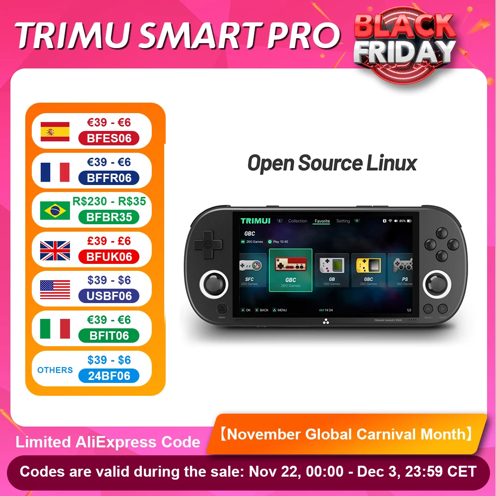 Trimui Smart Pro Handheld Game 4.96''IPS Screen Linux System Joystick RGB Lighting Smartpro Retro Video Game Console 2024 New