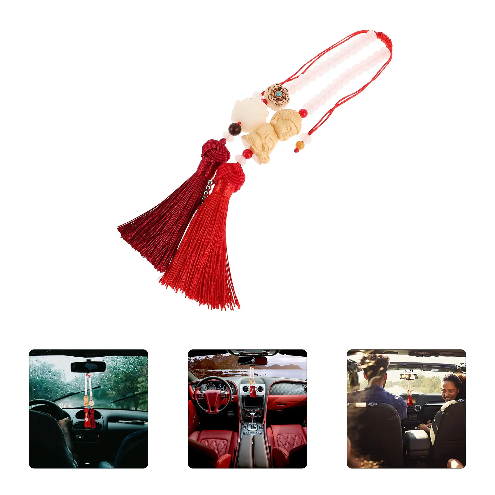 

Exquisite Lotus Car Tassel Hanging Ornament Fine Craftsmanship Rear View Mirror Charm Auspicious Buddha Decorative Accessories