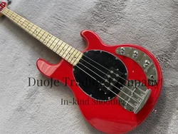 Red electric bass 4-string Ray bass Maple fingerboard Black plate 21Frets Fixed bridge Chrome tuner support customization