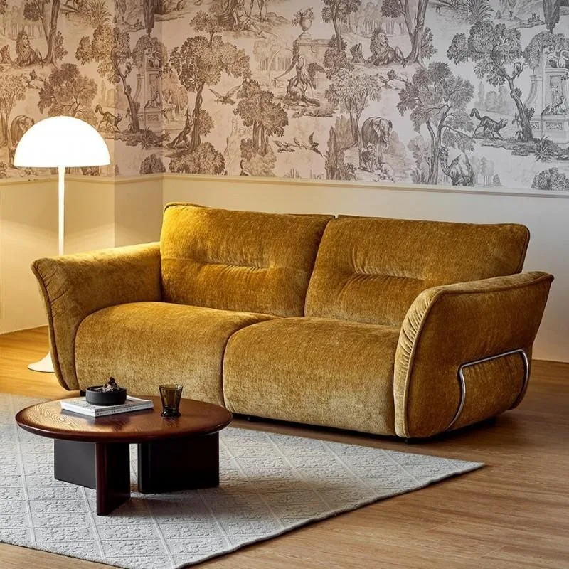 French retro cream style fabric sofa small apartment living room straight row puff petal sofa