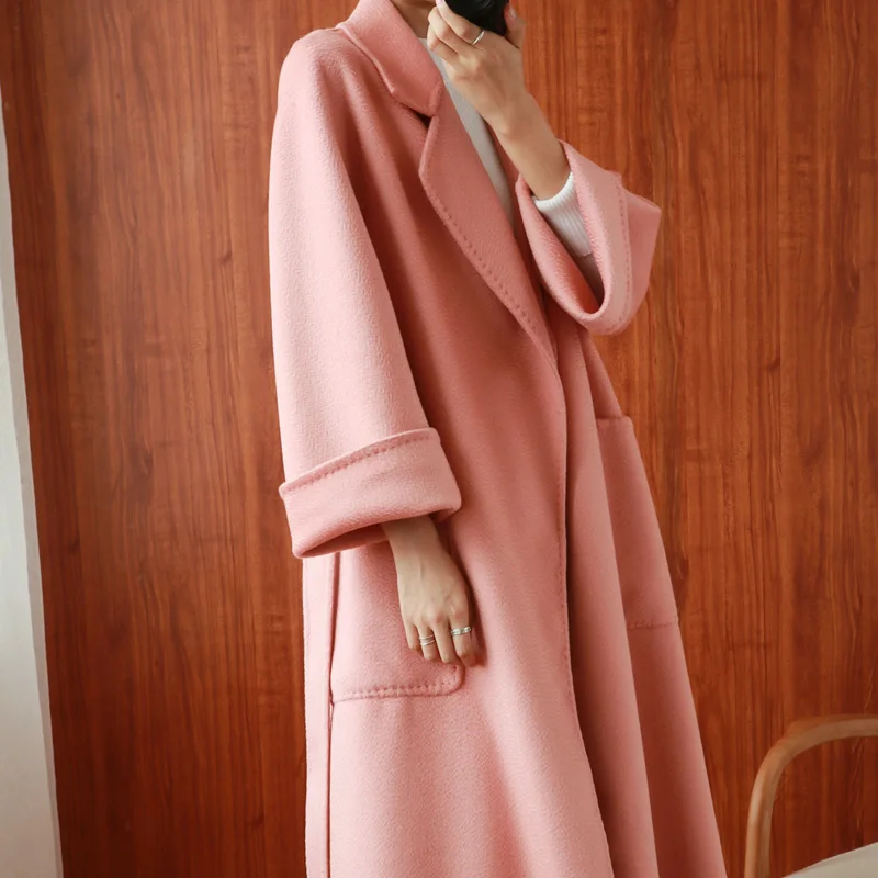 Women Double-Sided 20% Cashmere Wool Coat Jacket Women Long Beautiful Woolen Winter Autumn Warm Fashion Water Ripple Cloak