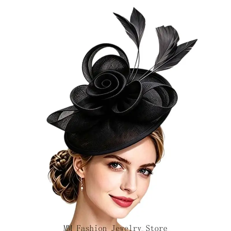 Linen-Look Fascinator Hat with Hand-Shaped Flower Form, Clip and Headband Fasteners for Race-Day Gatherings and Weddings