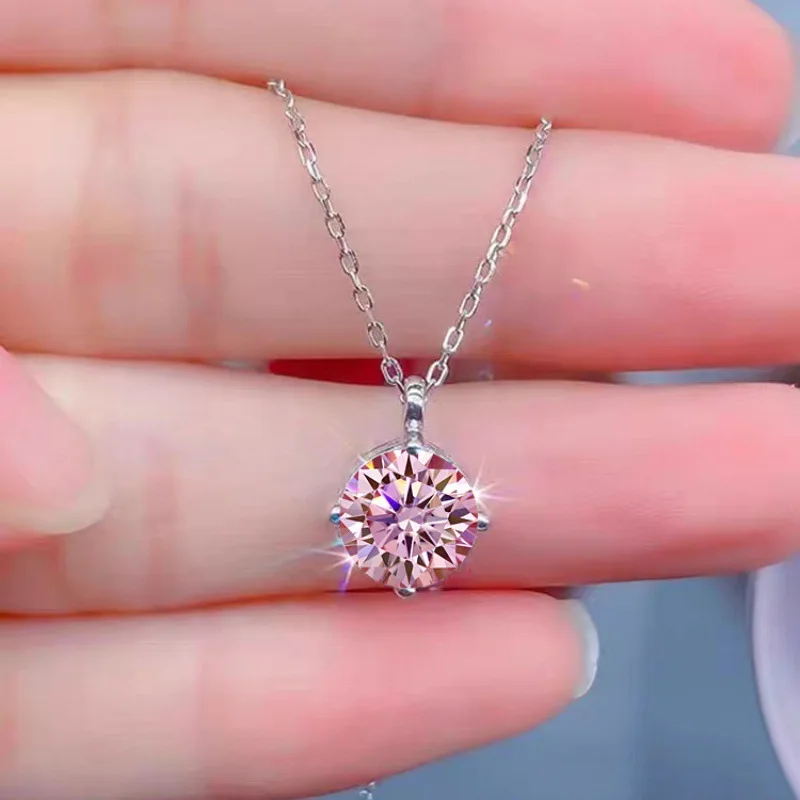 JECIRCON موضة S925 الاسترليني قلادة فضية للنساء متعدد الألوان 1 قيراط مويسانيتي 4 مخلب قلادة كلاسيكية بسيطة متعددة الاستخدامات #4
