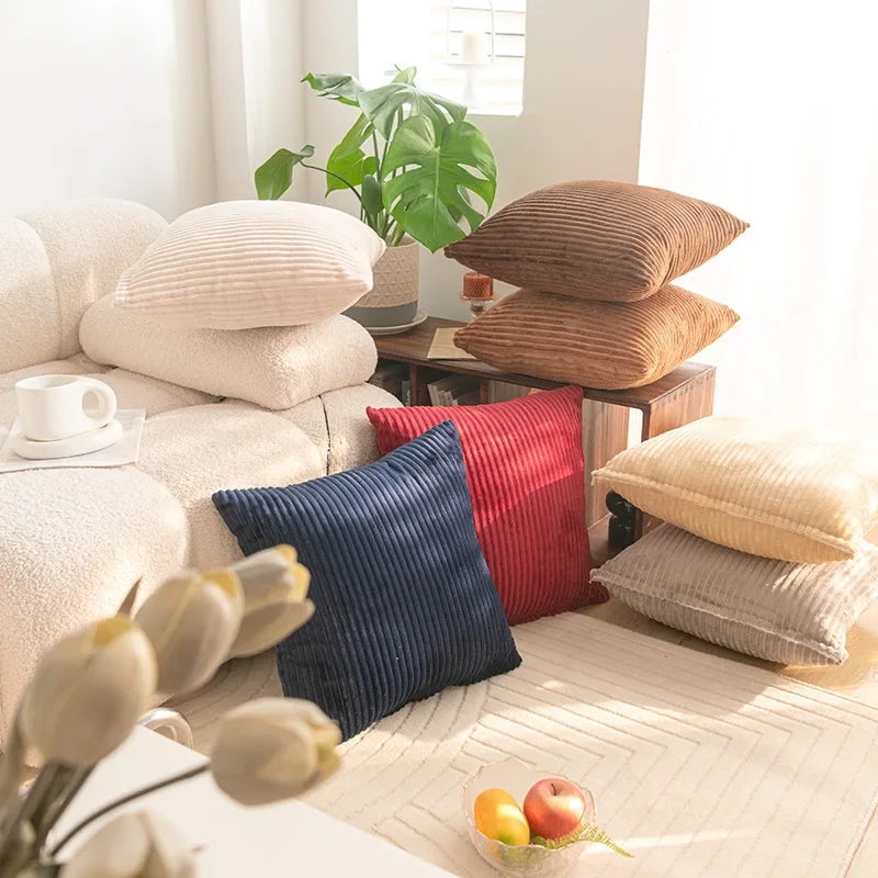 2026 Striped Faux Fur Throw Pillow Covers Boho Soft Solid Square Plush Pillowcase Home Living Room Sofa Couch Cushion Decoration view 4