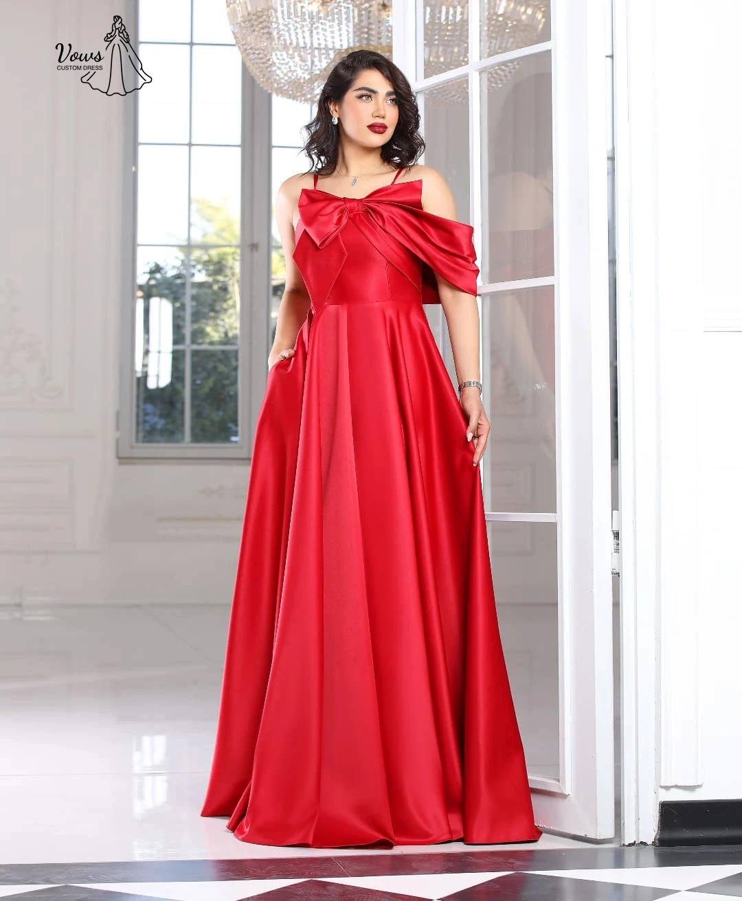 فساتين سهرة نسائية فاخرة من Vows للمناسبات مصنوعة حسب الطلب ربطة القوس فيونكة ثوب حفلة كلمة فستاين سهرة/فساتين الحفلات الساتان فستان حفلة موسيقية فاخر 2025