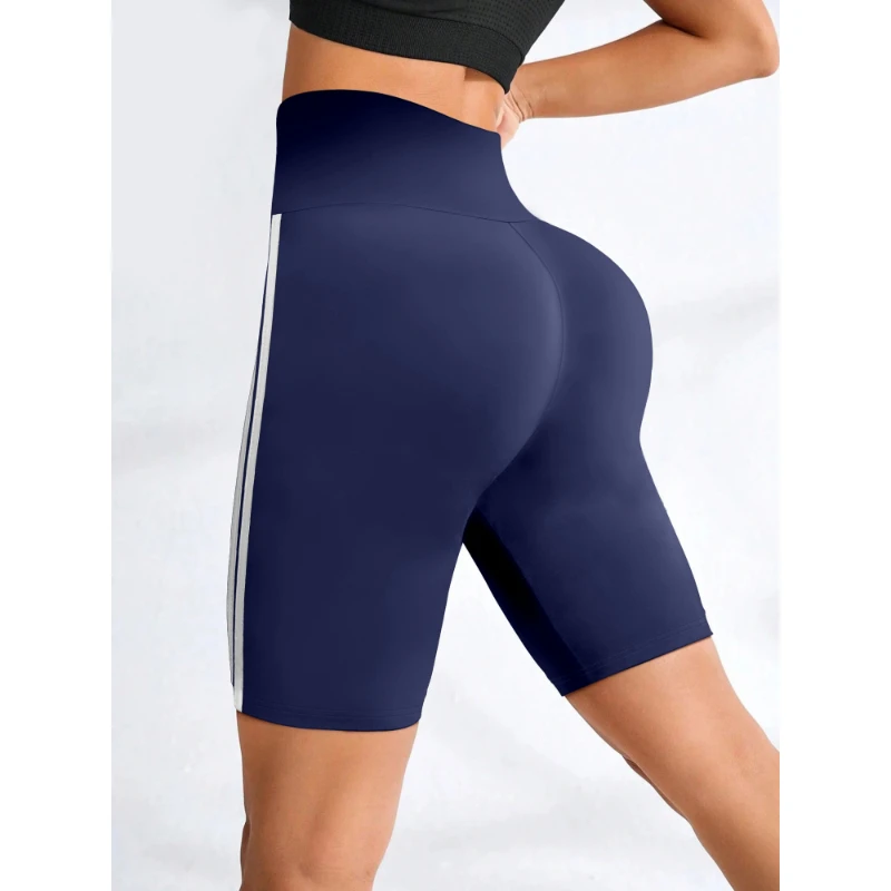 Summer Ladies Shorts Fashionable High Stretch Knitted Shorts Side Stripe Design Slim Sports Style Shorts Five Trousers