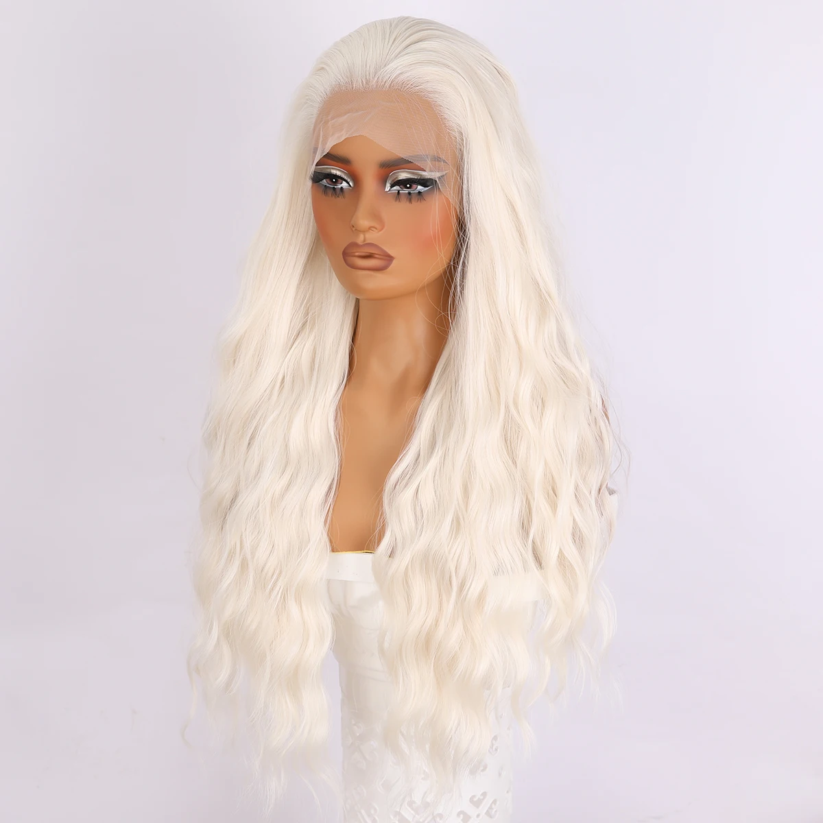 For Daily Use By Black Women Role-Playing Wig Synthetic Lace Long Hair Curly Silver Synthetic Wig Bangs White Wavy Wig Suitable