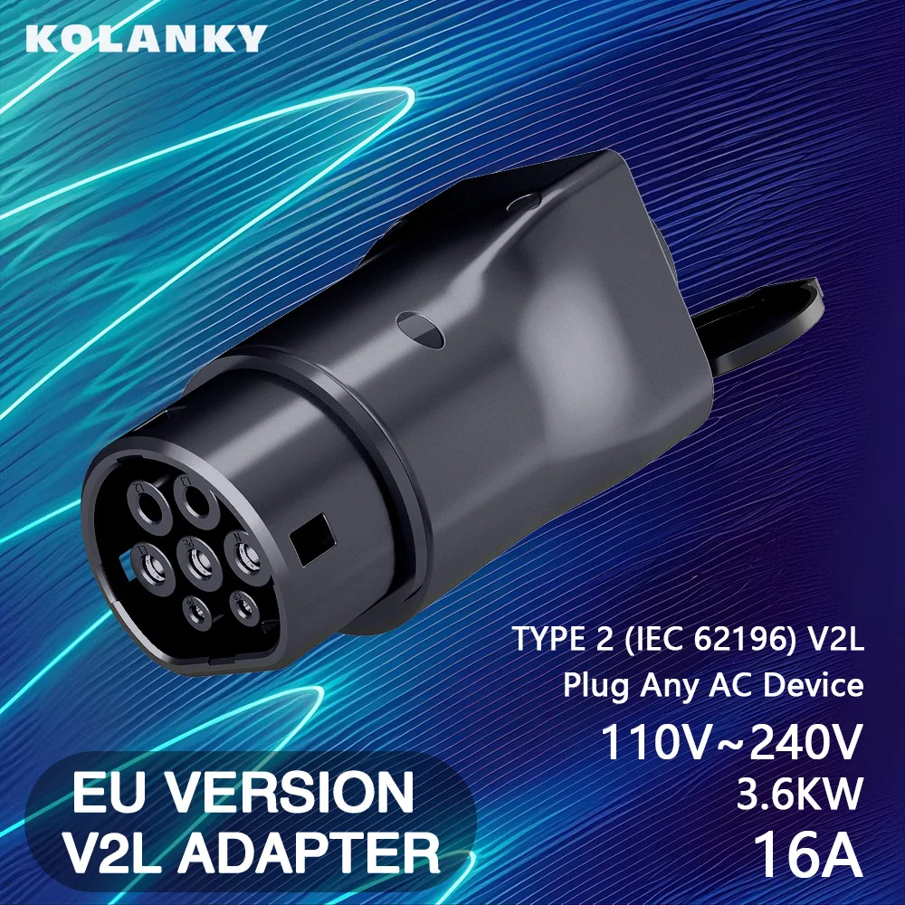 

Адаптер V2L для электромобилей (версия для ЕС), подключение к Type2 IEC62196-2, откуда получает питание электромобиль, поддержка розеток Schuko и UK, 220В