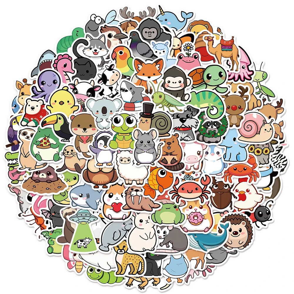 

10/30/50/100/200pcs Kawaii Cartoon Animal Series Stickers Cute Sticker for Kids Toy DIY Water Bottle Guitar Phone Decals Packing