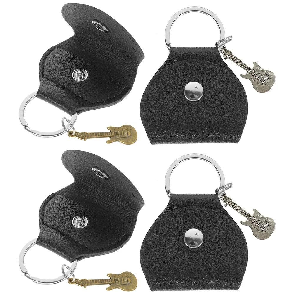 

4 Pcs Guitar Pick Bag Case Holder Keychain Storage Portable Pouch Small Pendant Black Silver Copper Travel Friendly Lightweight