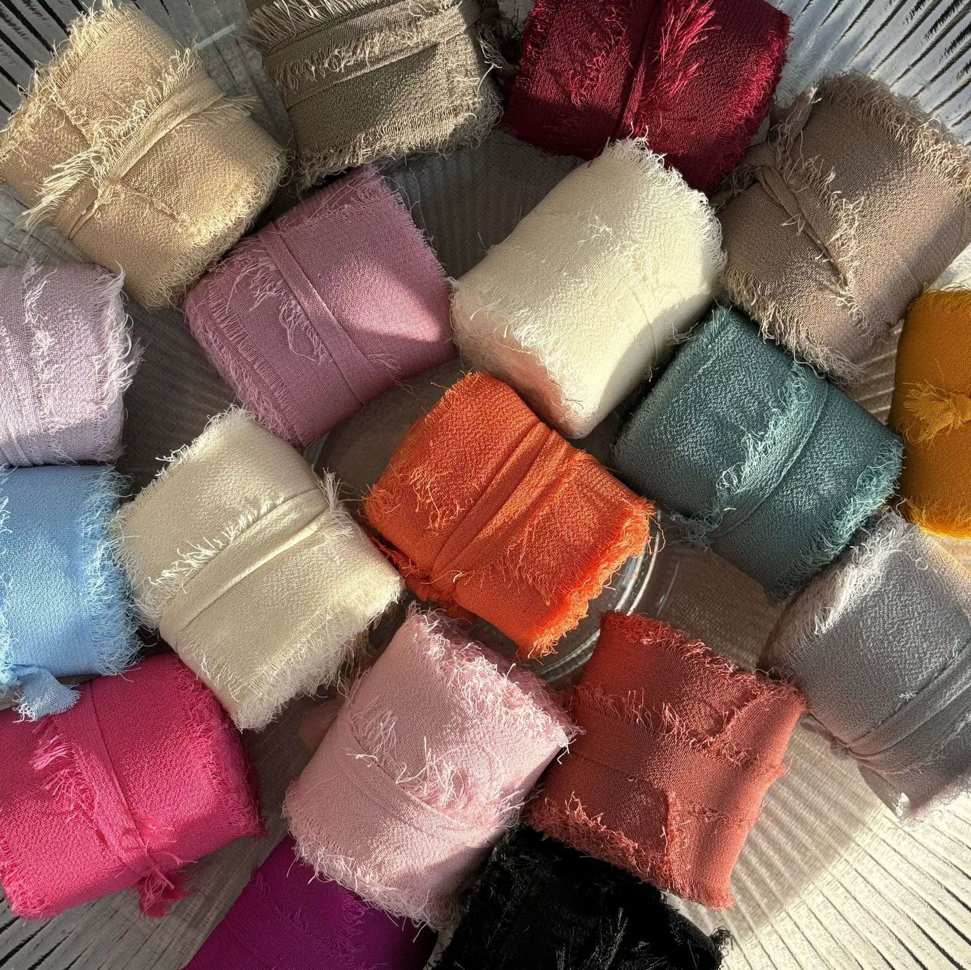 Green Ribbon Frayed Edge Ins Cotton Wide 3.8cm Green DIY Gift Box Packaging Wedding Flower Bouquet Wrap Frayed Edge