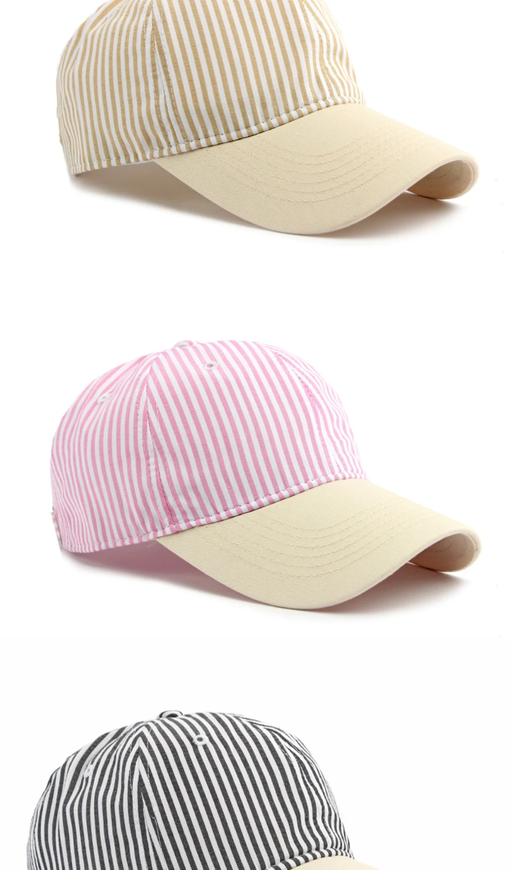 HT5087 Unisex Baseballkappe 2026 Neue Frühling-Sommer Kollektion Weiche Sonnenkappe Gestreifter Baseballhut Verstellbare Snapback-Kappe – Detail 7