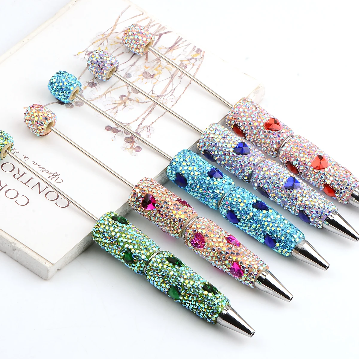 2/4pcs Clay Rhinestone Ball Pen,Artificial Love Crystal Bead Pen,Easy To Carry Ballpoint Pen For Jewelry Make Charm Accessories