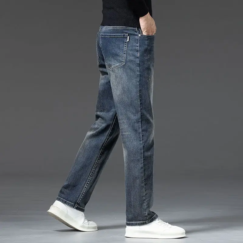 Men's Business Straight Leg Jeans Full Length Casual Denim Trousers Stretch Elastic Fabric Comfortable Fit Pant Plus Size 29-42