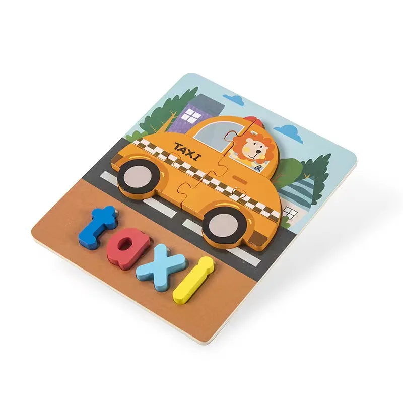 Kid Wood Puzzle Board Animal Car Jigsaw Children Learning Alphabet Language Preschool Educational Intellectual Development Toy