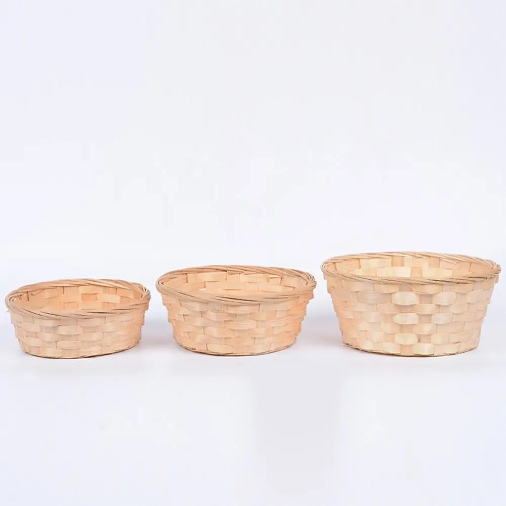 Multifunction Storage Basket Yellow Bamboo Strips Rattan Weaving Basket Handmade Round Flower Basket For Fruit Bread Sundries