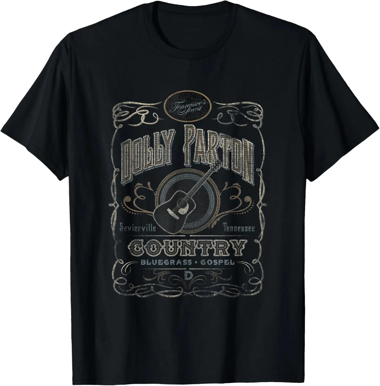 Classic Fit Whiskey Label T-Shirt - Adult Crew Neck, Short Sleeve, Polyester & Cotton Blend, Black Men Graphic Print Short Sleeve T‑Shirt Casual Cotton Summer Tee for Daily Street Wear.