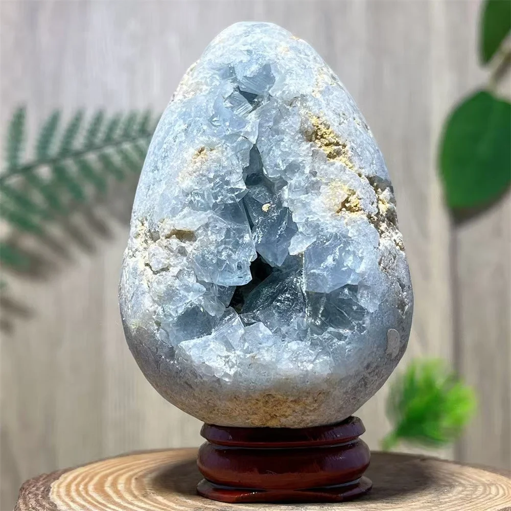 

Blue Celestite Egg Cluster Natural Crystal Stone Gemstone Skeeton Feng Shui Stone Quartz Energy Mineral Home Decoration+Stand