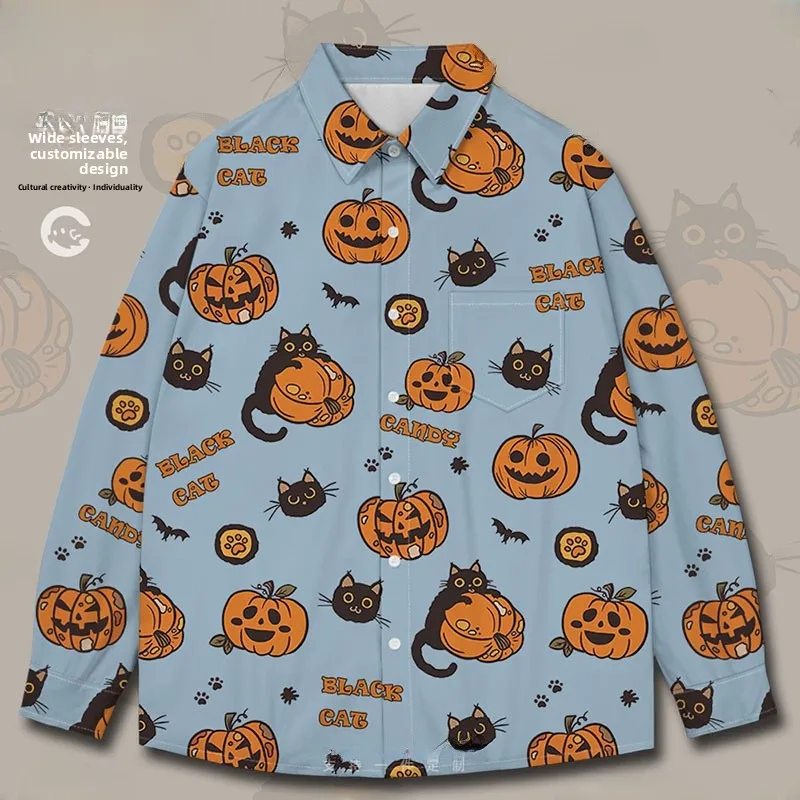 

Cartoon loween Bla Pumpkin Large Size Long Sve irt ex Youth Faion Printed Stand Fit Summer irt