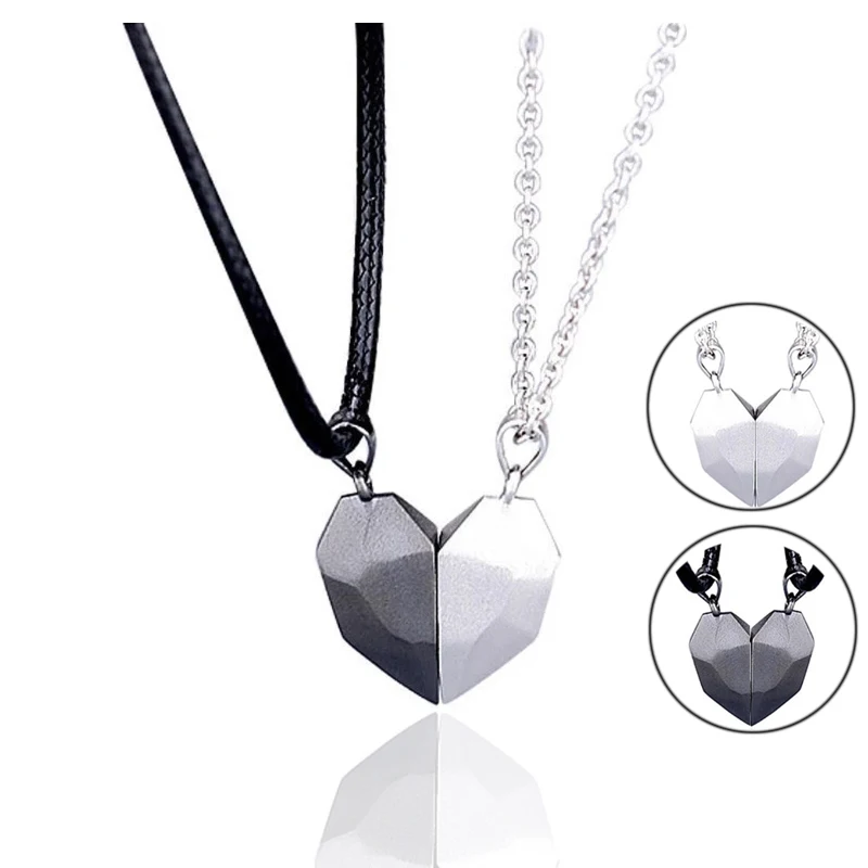 Minimalistische Liebhaber passende Freundschaft Liebe Herz Anhänger Halskette magnetische Distanz Paar Halskette Schmuck Jahrestagsgeschenk